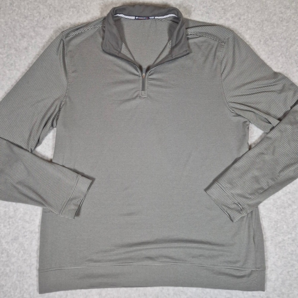 Southern Tide 1/4 Zip Pullover Mens L Gray Striped Tide to Trail Long Sleeve